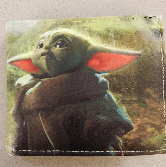 The Mandalorian Baby Yoda Scene Vegan Leather Bi-Fold Wallet **NEW