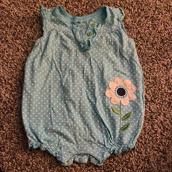 Carter's Blue Polka Dot Baby Girl Romper with Flower Design