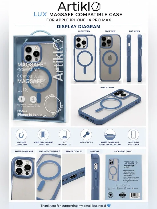 Artikl LUX MagSafe Compatible Case for Apple iPhone 14 Pro Max Clear Blue Hard