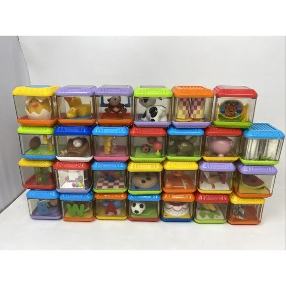 Fisher Price Peek A Boo Building Blocks Animals Sensory Play Toy Set Lot 27