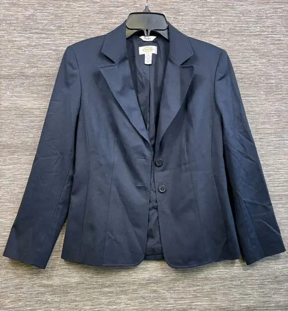 Talbots Blazer Jacket Womens Size 4 Navy Blue Two Buttons Stretch Casual Career