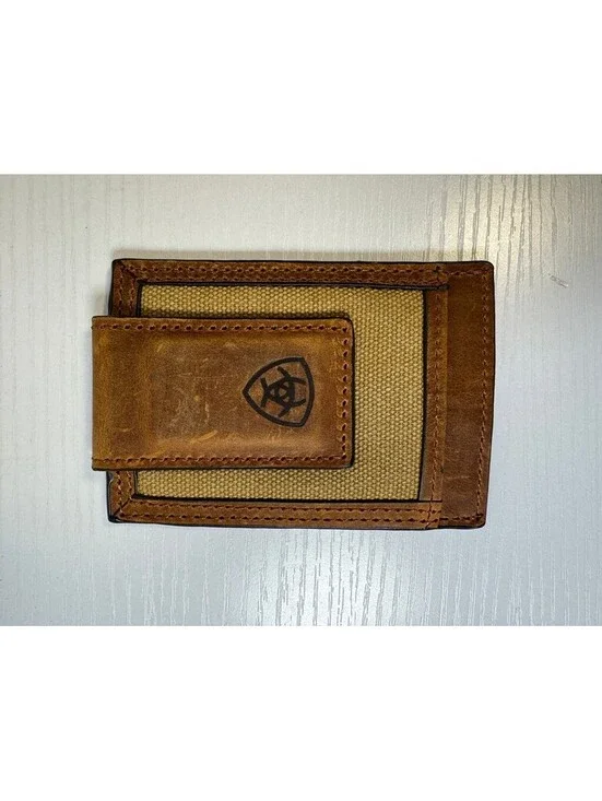 Ariat Magnetic Leather Money Clip Wallet Western Cowboy Rustic