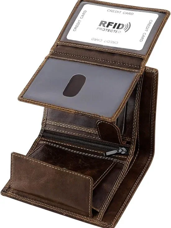 RFID Blocking Leather Wallet for Men | Trifold Billfold, 10 Card Slots, Coin