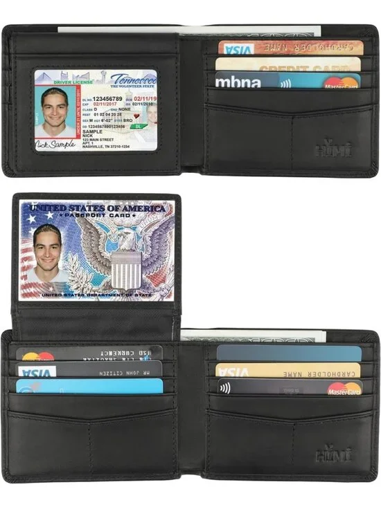 Stylish Genuine Leather Bifold Wallet for Men - RFID Blocking, 2 ID Windows