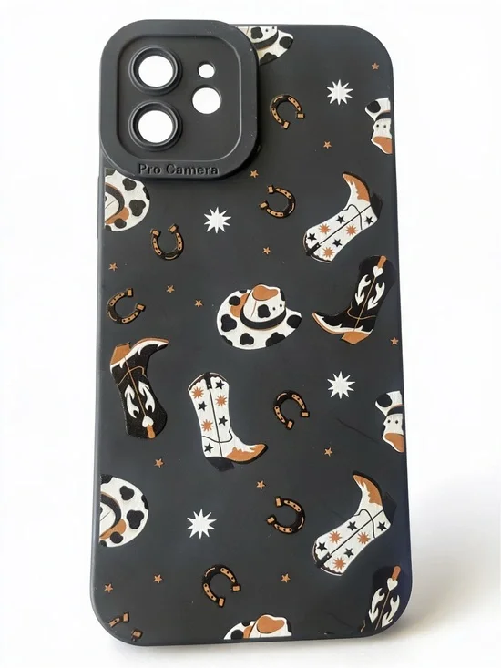 iPhone 12 black cowgirl + western print protective phone case • new!