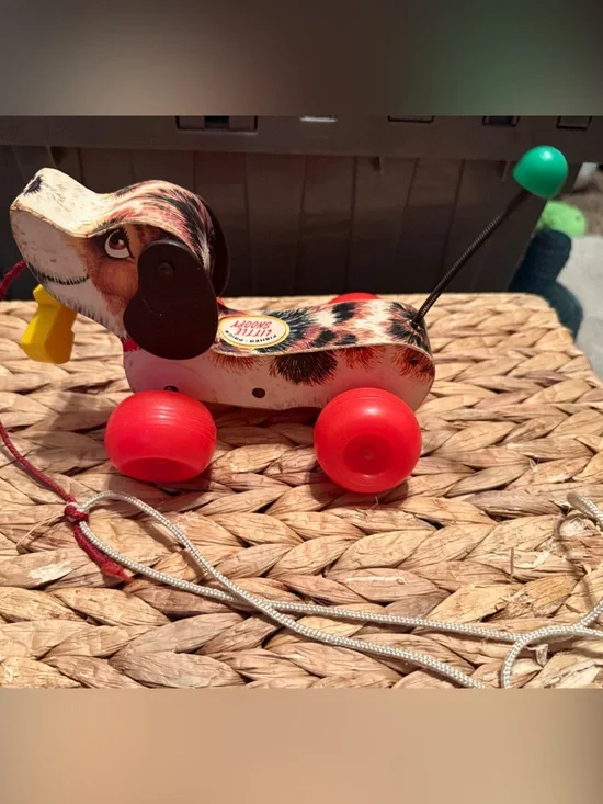 Little Snoopy, Fisher Price pull-along dog, wooden, Vintage Tag-Along