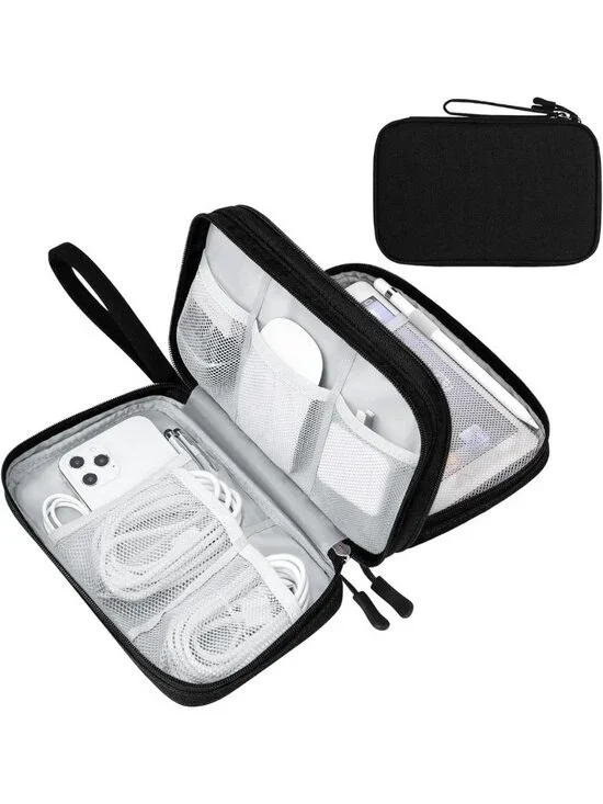 Large Waterproof Travel Tech Organizer Pouch | Double Layer Electronics Case