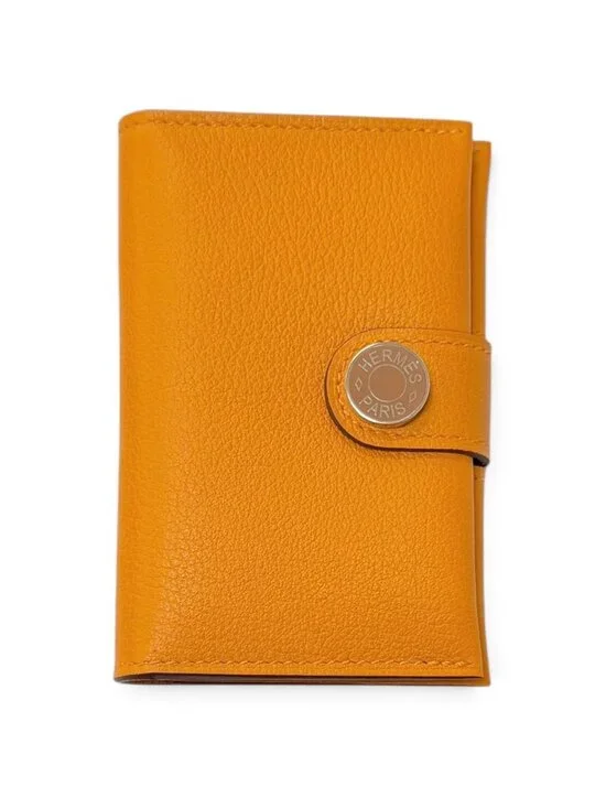 Hermes Ever Color Clou de Selle Leather Card Case Apricot Gold