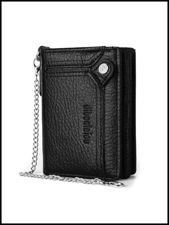 Men's Bifold Wallet with Detachable Anti-Theft Chain, RFID Blocking, 11 Card