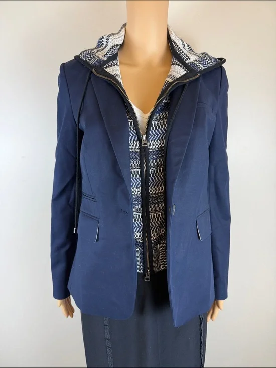 Veronica Beard Navy Cotton Dickey Jacket with Dickey Insert