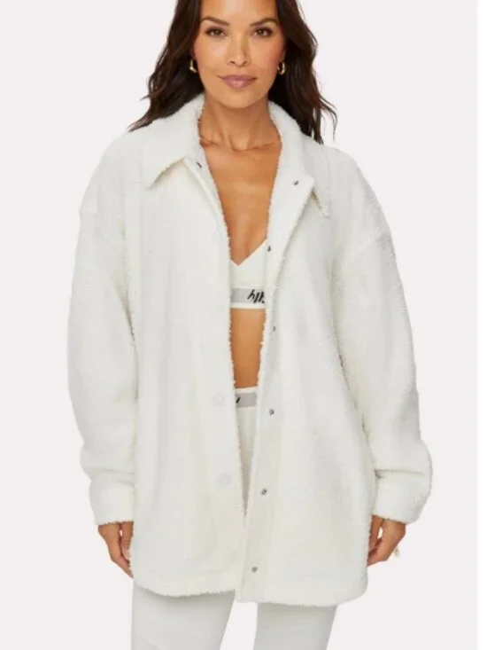 NWT YITTY  Sherpa Button-Front Teddy Shacket Baddie To The Bone (Cream) XL