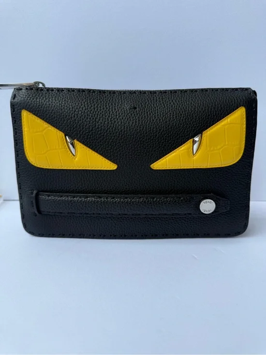 Fendi Black Leather Bag Bigs Monster Eyes Clutch Bag.