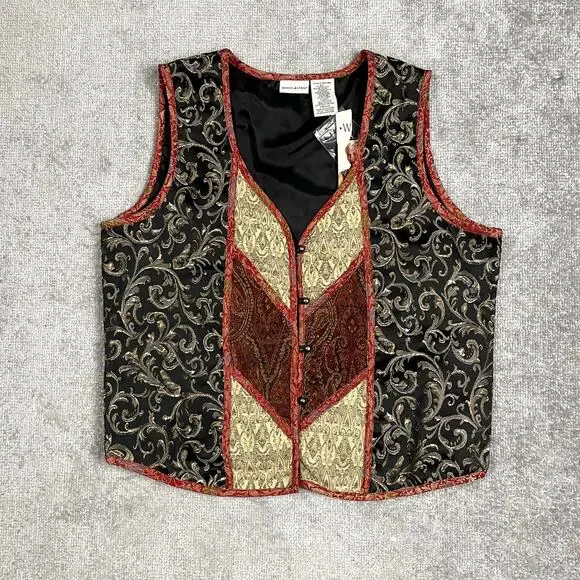 VTG Brocade Patchwork Paisley Boho Hippie Western Goth Whimsy Vest Womens L