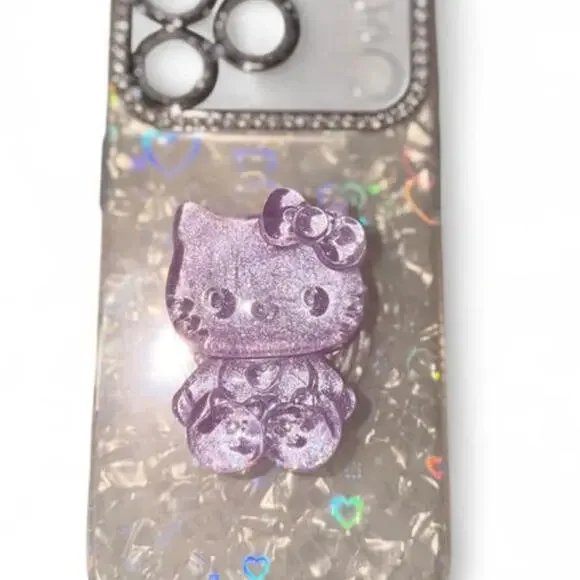 Hello Kitty Kawaii Pastel Purple Silver Iridescent Rhinestone IPhone 17 Pro Case