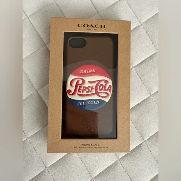 Coach Brown iPhone 8 Case with Pepsi-Cola Design