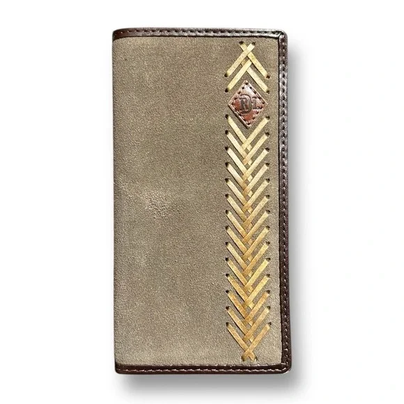 Red Dirt Hat Co Rodeo Wallet Brown‎ Tan Leather Suede Weave Western Cowboy RFID