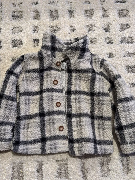 Carter's Cream and Black Plaid Sherpa Button Jacket