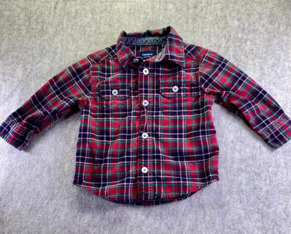Carter's Holiday Red/Green/Blue Plaid Button Up Shirt Size 12 Months