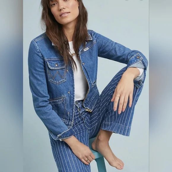 NWOT ANTHROPOLOGIE WRANGLER Modern Women's Heritage Venus Zip Denim Jacket Small
