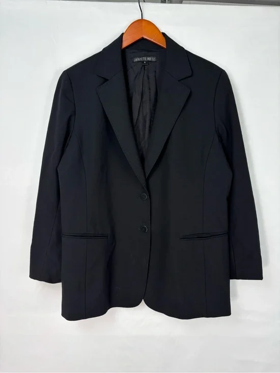 Lafayette 148 Stretch Wool Double Button Blazer Black Size 14 Women Business