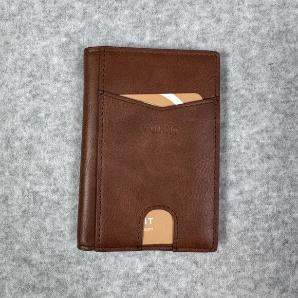 VULKIT Men's Slim Bifold Wallet Brown RFID Blocking Minimalist Card Holder