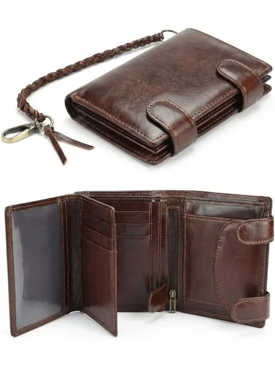 Large Capacity RFID Blocking Leather Trifold Wallet for Men - 15 Card Slots