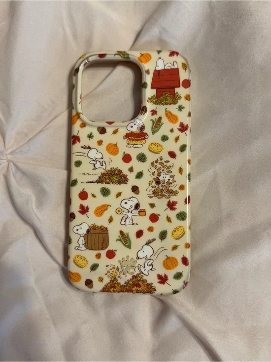 Snoopy Fall Pattern iPhone 15 Pro Phone Case - Cream