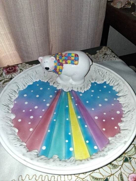 Polar Bear On A Rainbow ServiNg Dish