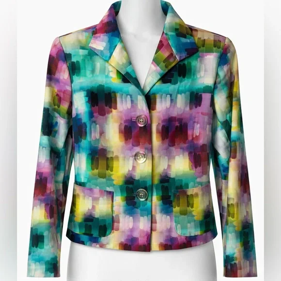 Lafayette 148 New York Watercolor Abstract Cropped Blazer Size 10