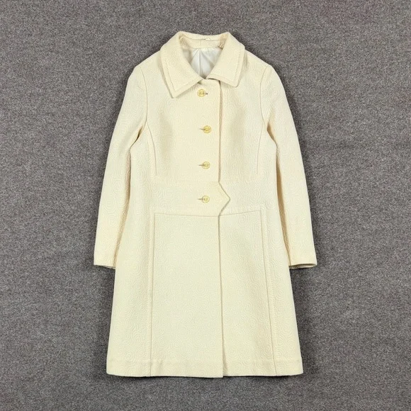 Vintage Cream Wool Textured Circle Pattern Mid Length Tailored Coat Women’s XS/S
