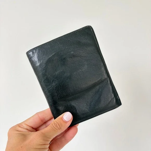 La Garde Mens Vintage Black Cowhide Leather Bifold Wallet Card Holder ID Window