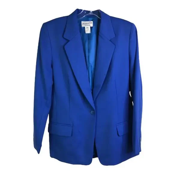 Pendleton Blazer Jacket Womens‎ Sz 10 Bright Blue 100% Wool Single Button