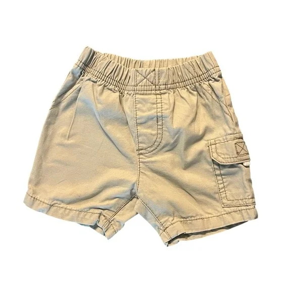 Carters Baby Boy Tan Khaki Cargo Shorts Elastic Waist 12 Months Cotton (0943)