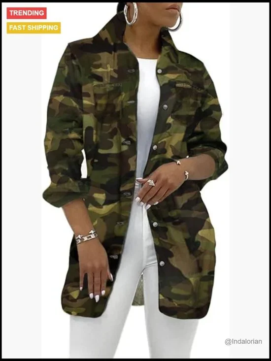 Canvas Slim Fit Camouflage Casual Jacket with Long Sleeves
