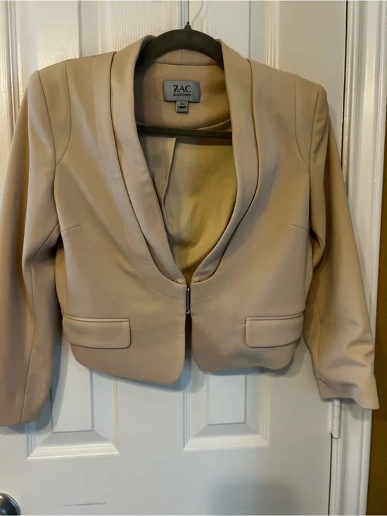 ZAC Zac Posen Cropped Blazer in Light Beige, Size 0