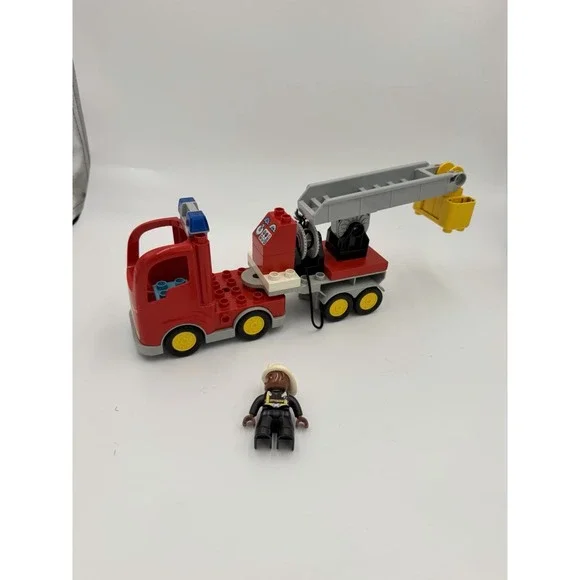 LEGO DUPLO Fire Truck Ladder Truck w/ Firefighter Figure Rescue Bucket Red