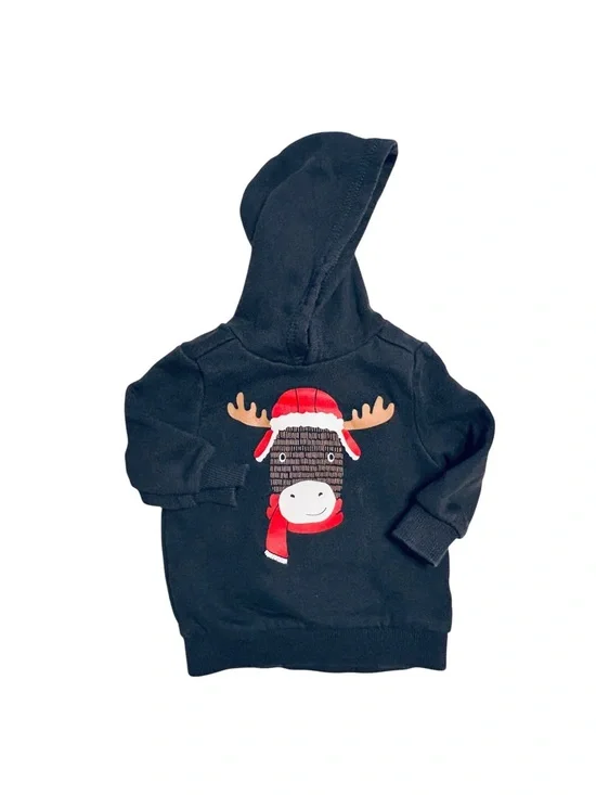 Carter's Black Hoodie with Festive Moose Patch 6M 4 0576