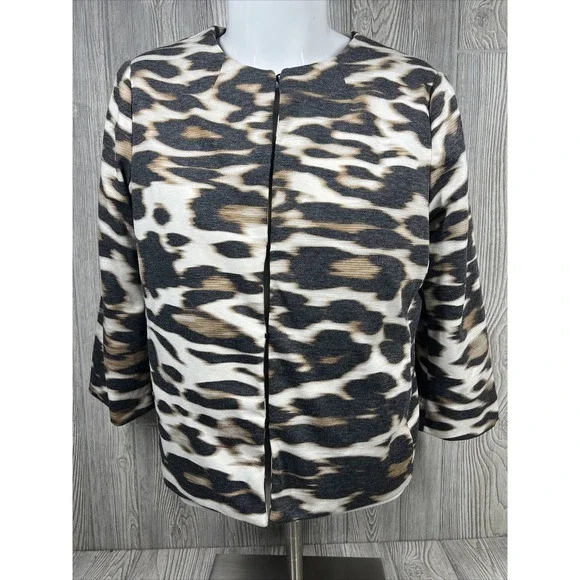 East 5th Animal Print Womens Size LARGE Shoulder Pads Lined 3/4 Sleeve Jacket