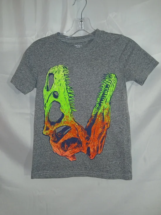 Carter's Gray Neon Dinosaur Skull Graphic Tee - Kids