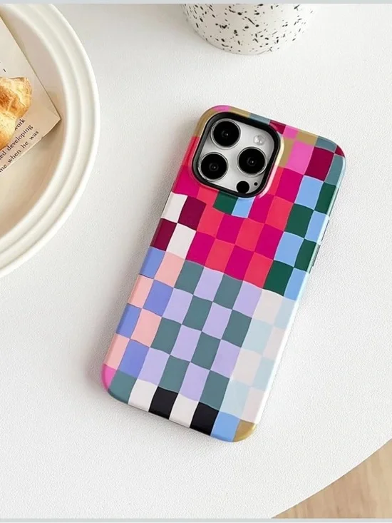branple iPhone 14 Pro Case Colorful Checkered Plaid Slim Shockproof Cover NEW