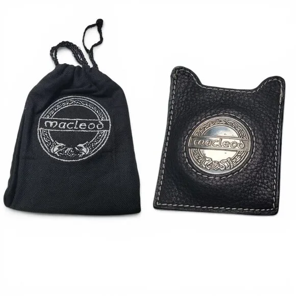 Highlander Duncan MacLeod Fossil Leather Money Clip Black w/ Storage Pouch VTG