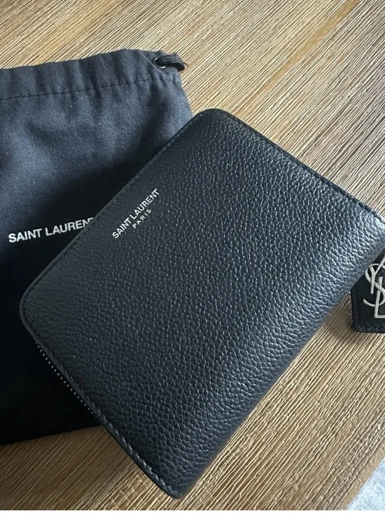 Saint Laurent Black Pebbled Leather Zip Around Wallet