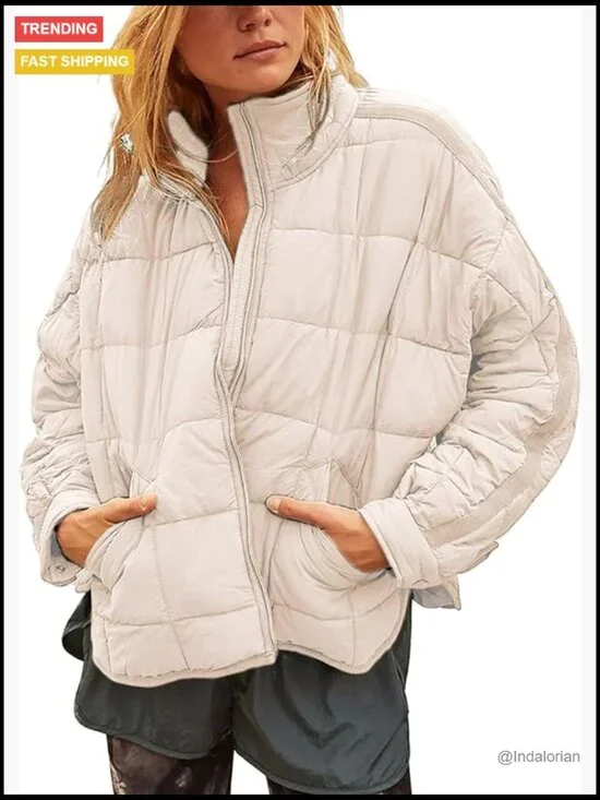 Nylon Quilted Puffer Jacket with Zipper and Pockets