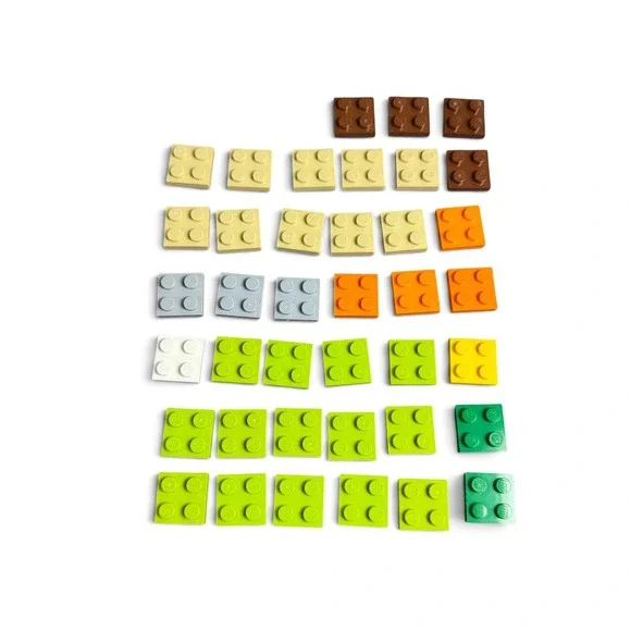 LEGO 2x2 Plates Bulk Lot 30+ Pieces Mixed Colors Green Tan Orange Grey Brown
