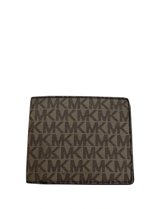 MICHAEL KORS - BLACK GREY TAN MONOGRAM SAFFIANO LEATHER BIFOLD WALLET