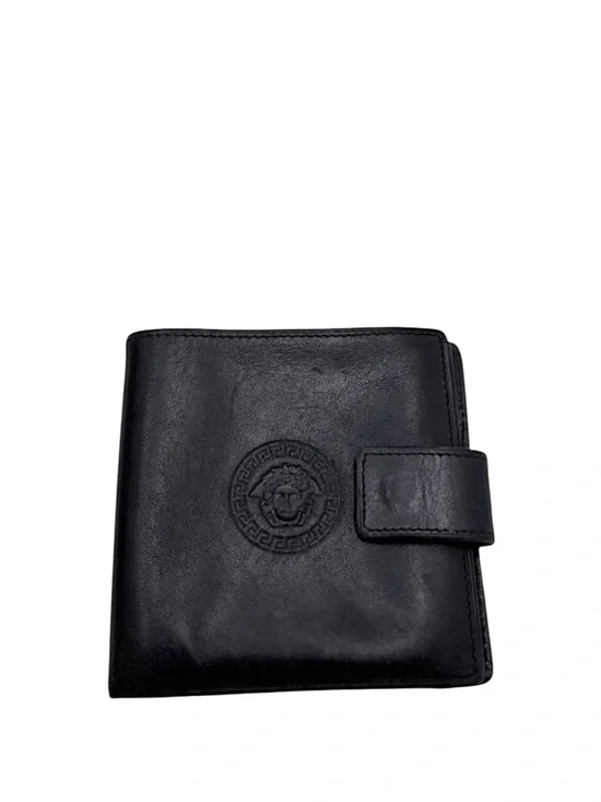 GIANNI VERSACE - BLACK LEATHER COMPACT BIFOLD SNAP WALLET