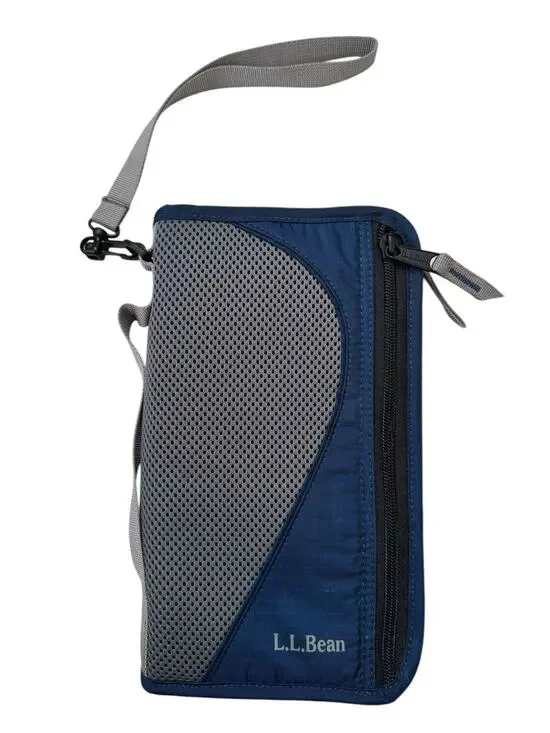 LL BEAN Travel Document Holder Wallet Zip-around Nylon Strap Passport Pockets