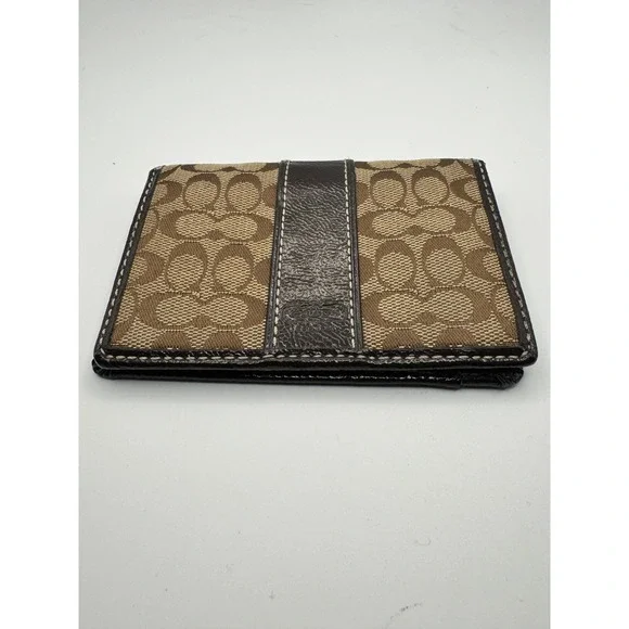 Coach Mens Signature Monogram Bifold Wallet Brown Leather ID Window Card Holder