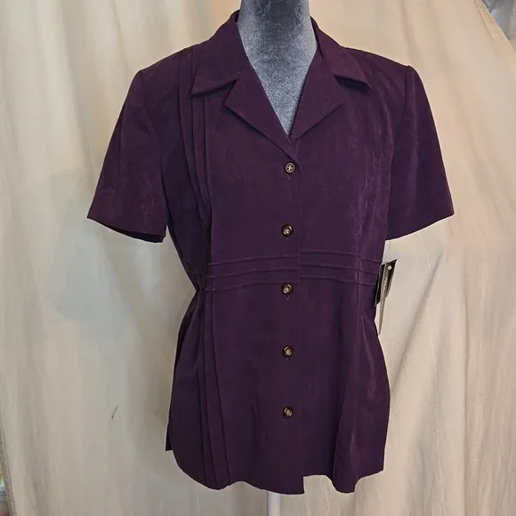 NWT Vintage 90s Purple Short Sleeve Button Down Dress Jacket Size 8 Microsuede