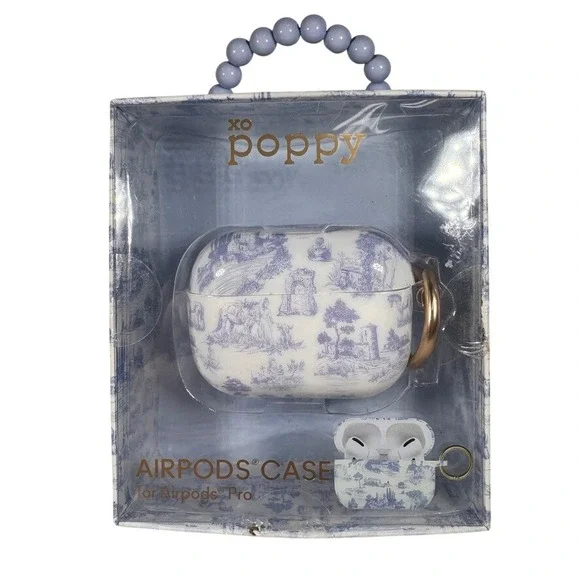 XO Poppy AirPods Pro Case Blue White Toile De Jouy Pattern Protective Cover NEW‎